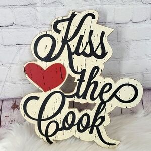 Hobby Lobby Kiss The Cook Chef Kitchen Tabletop Decor Hanging Wood 12"x16"